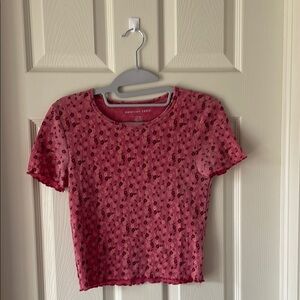American Eagle Outfitters Red Floral Ribbed Top